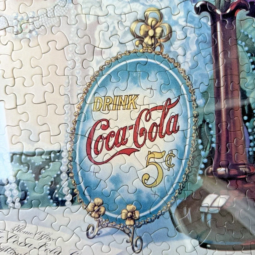 Vintage 1980s Coca-Cola Fountain Girl Jigsaw Puzzle Large Framed Portrait